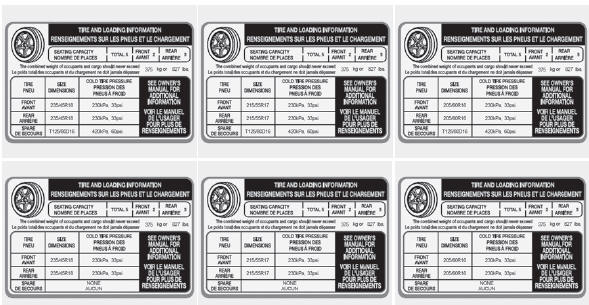 Étiquette de renseignements sur les pneus et la charge