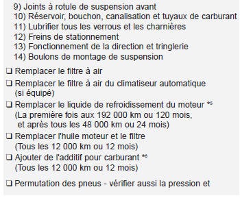 Programme d'entretien normal