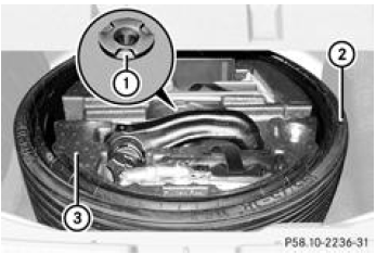 Mercedes-Benz Classe R. Extraction de la roue de secours compacte