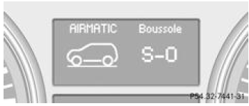 Mercedes-Benz Classe R. Affichage sur un véhicule équipé du pack airmatic et de la boussole (exemple)