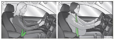 Skoda Roomster. Fig. 94 Position correcte de la sangle baudrier et la sangle sous-abdominale/ position correcte de la ceinture sur les femmes enceintes