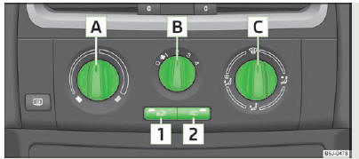 Skoda Roomster. Fig. 73 Climatiseur : organes de commande