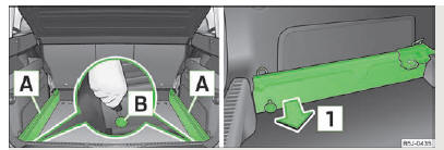 Skoda Roomster. Fig. 49 Coffre a bagages : défaire les points de fixation/extraire les glissieres de support