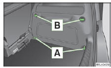 Skoda Roomster. Fig. 42 Coffre a bagages : oeillets d'arrimage et éléments de fixation