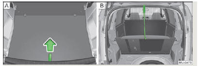 Skoda Roomster. Fig. 156 Boucle pour soulever le plancher de chargement/fixation du plancher de chargement avec un crochet en plastique