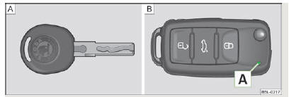 Skoda Roomster. Fig. 8 Clé sans télécommande/clé avec télécommande (clé à radiocommande)