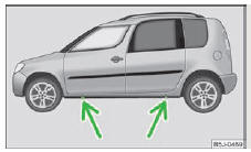 Skoda Roomster. Fig. 131 Changement de roue : points d'appui du cric