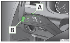 Skoda Roomster. Fig. 81 Manette des clignotants et des feux de route : bouton à bascule et commutateur du gra