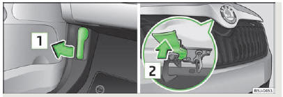 Skoda Roomster. Fig. 113 Levier de déverrouillage pour le capot moteur/la grille de calandre : levier de déverrouillage