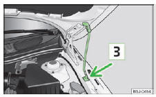 Skoda Roomster. Fig. 114 Fixation du capot-moteur avec appui du capot