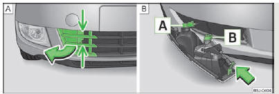 Skoda Roomster. Fig. 147 Pare-chocs avant : grille de protection/dépose du phare antibrouillard