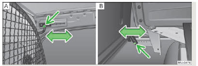 Skoda Roomster. Fig. 157 Appui supérieur/inférieur du panneau de séparation de sécurité