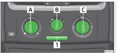 Skoda Roomster. Fig. 72 Chauffage : organes de commande